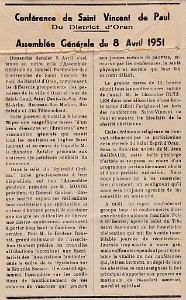 CHORALE ST ESPRIT D ORAN 1951 ET LA GAZETTE D'AIN TEMOUCHENT 12 AVRIL 1951